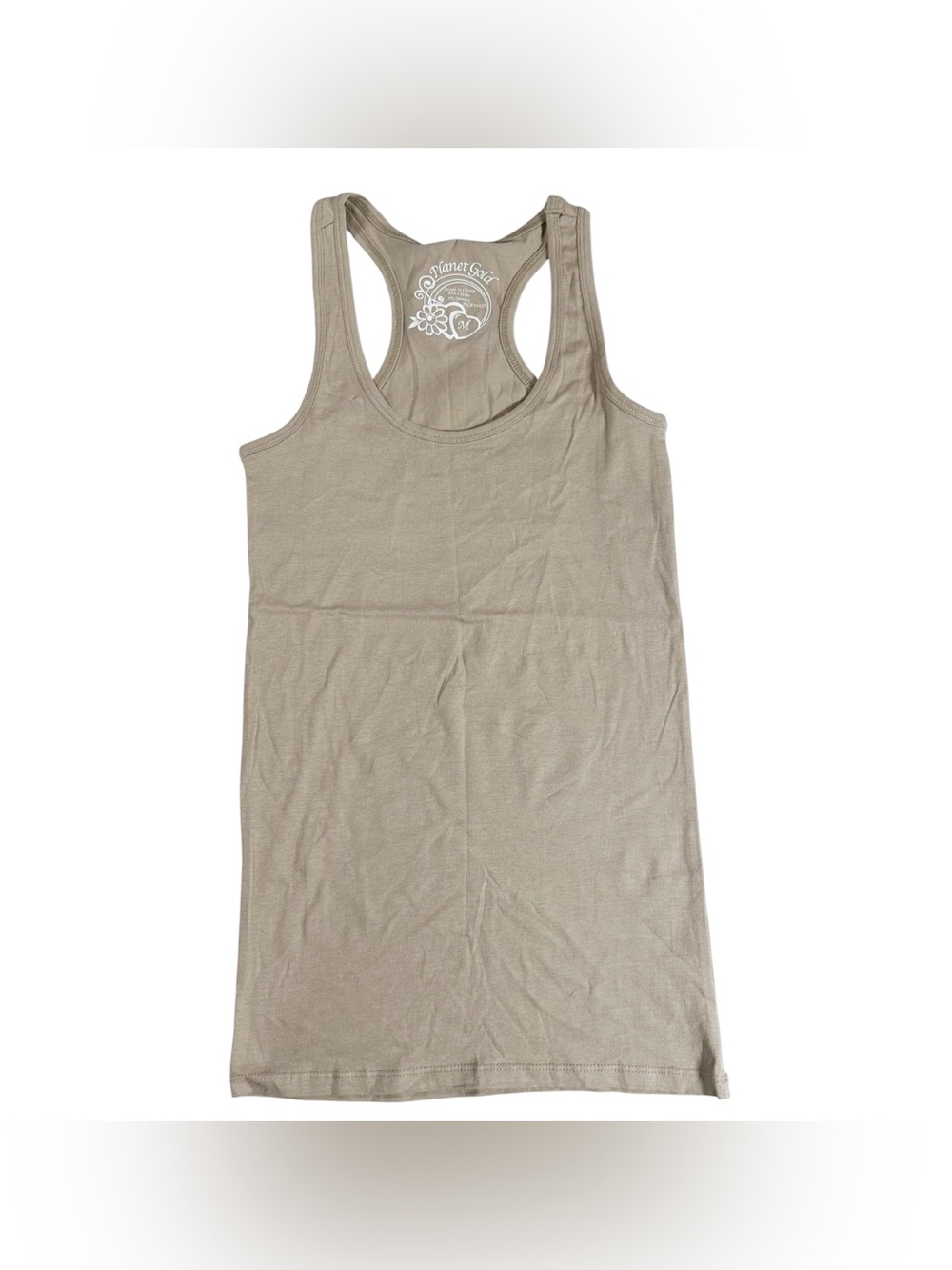 Planet Gold Sand Beige Stretch Cotton Racerback Tank Top Size Medium. NWT